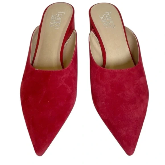 Franco Sarto Red Pointed Toe Suede Mules - Picture 2 of 8